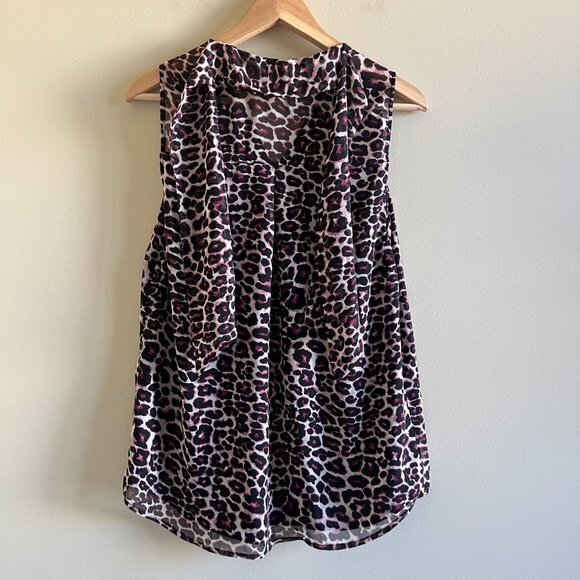 Pleione Shirt Womens Size XS Cheetah Leopard‎ Tunic Sleeveless Ruffle Blouse Top - Picture 5 of 6